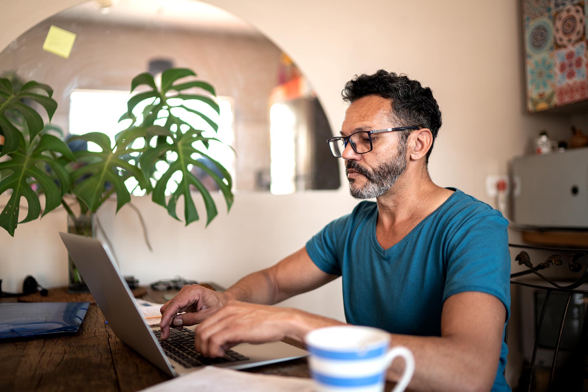 Man learning about cyber security and protecting his accounts online. 