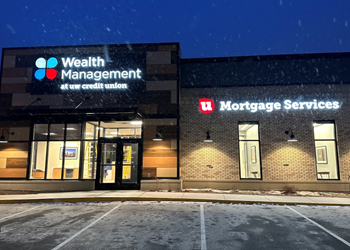 The exterior of the new Mortgage Services & Wealth Management at UW Credit Union building.