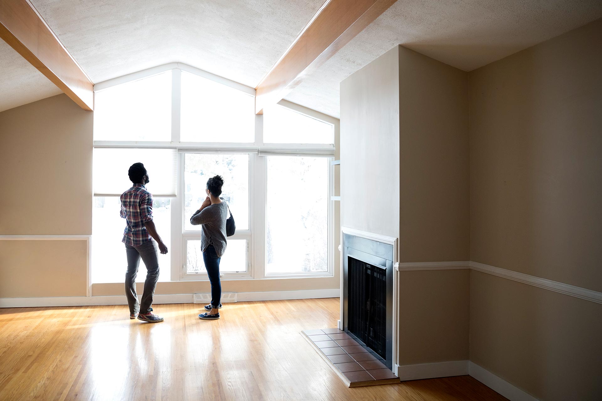 Couple looks at new house.